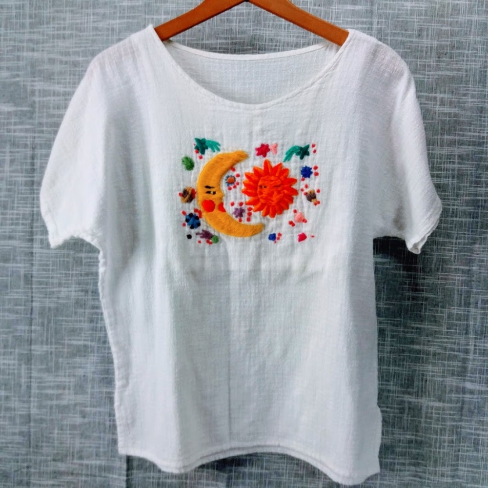 Boho Celestial Embroidered Top Small Medium